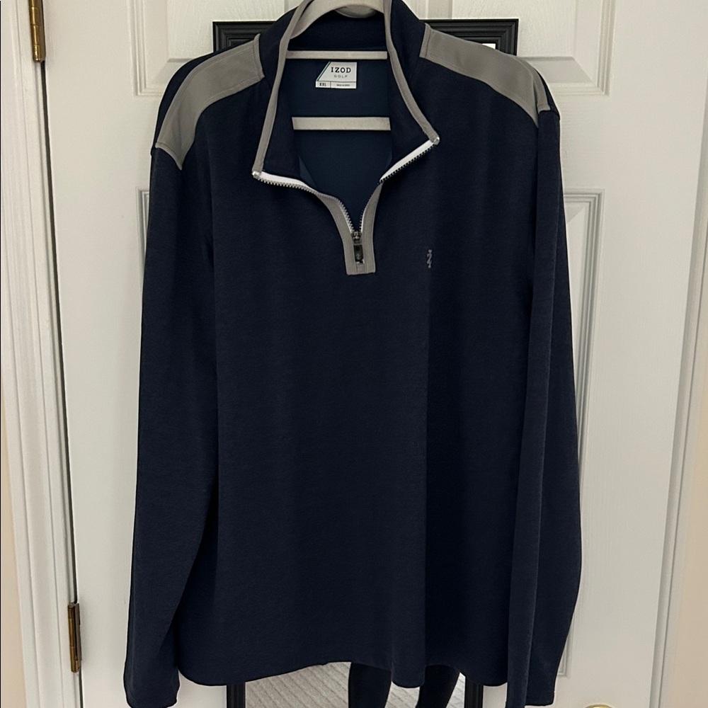 Izod Navy and Gray Quarter-Zip Golf Pullover